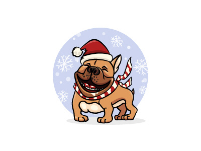 english bulldog congratulates on the new year background of snowflakes cartoon christmas dog english bulldog illustration new year 2018