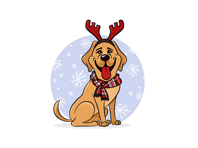 Labrador in New Year's clothes background of snowflakes cartoon christmas dog illustration new year 2018