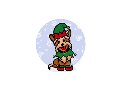 Yorkshire terrier little assistant santa 2018 background cartoon christmas dog illustration new of snowflakes year yorkshire terrier