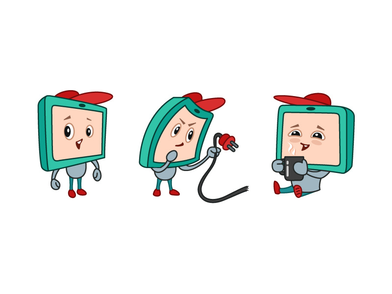 TV emotions technique logo brand electricity socket energy coffee emotions character computer monitor tv