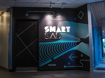 Smart Lab Entrance aqua black design lab logo sign signage teal type wall graphics