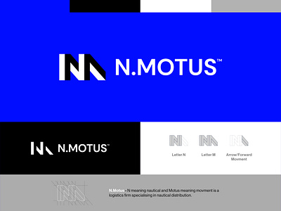 N. Motus boat letter m letter m logo letter n n logo nautical neon blue shipping logo