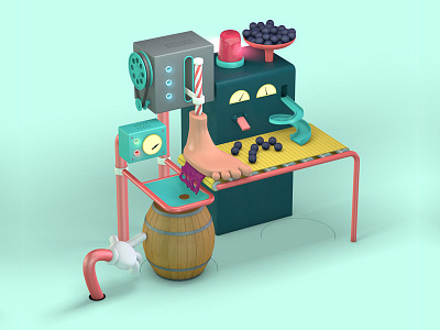 Wine Processing factory harvest machinery pitch 3d process wine