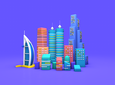 City Scene Test 3d character characterdesign colourful dubai modeling primitives