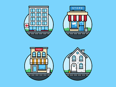 City buildings icon set buildings city hospital house icon icons pizza set store