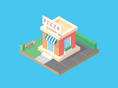 Isometric Cafe bench building cafe house isometric parking pizza restaurant
