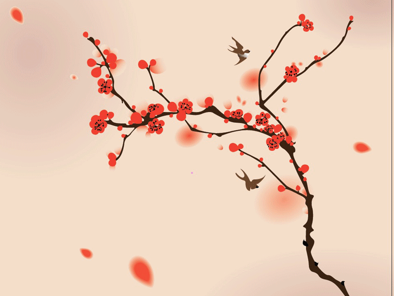 Blossoming asian birds illustration japan prints tree
