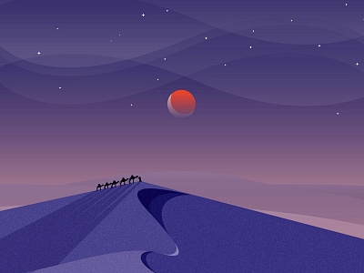 Caravan camel caravan desert illustration night