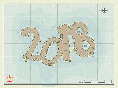 Remote illustration island map new year wishes