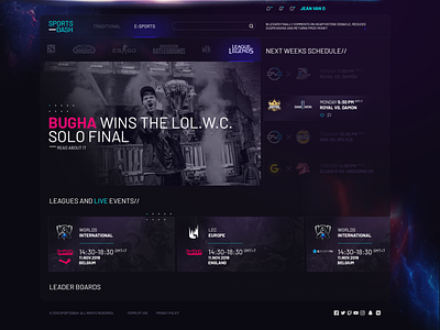 Web HP 3 dashboard esports homepage newsfeed sports