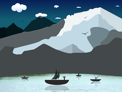 cold mountain illustratorcold moutainmoutainboatnight scene