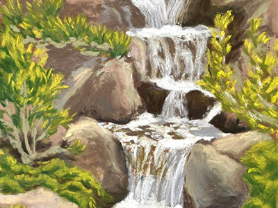 Waterfall drawing illustration painting pastel plein air practice