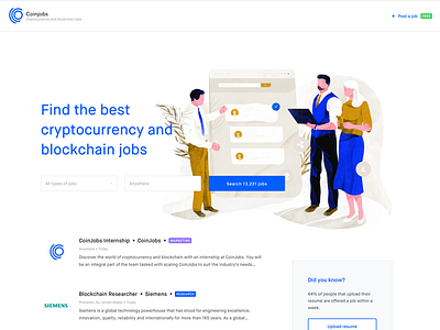 CoinJobs bitcoin blockchain crypto cryptocurrency illustration jobs landing