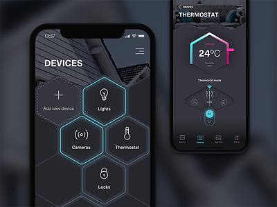 Smart Home—UI Weekly Challenges-Season 02 / Week [8/10] app automation blue gray hexagon hive ios remote control smart home ui
