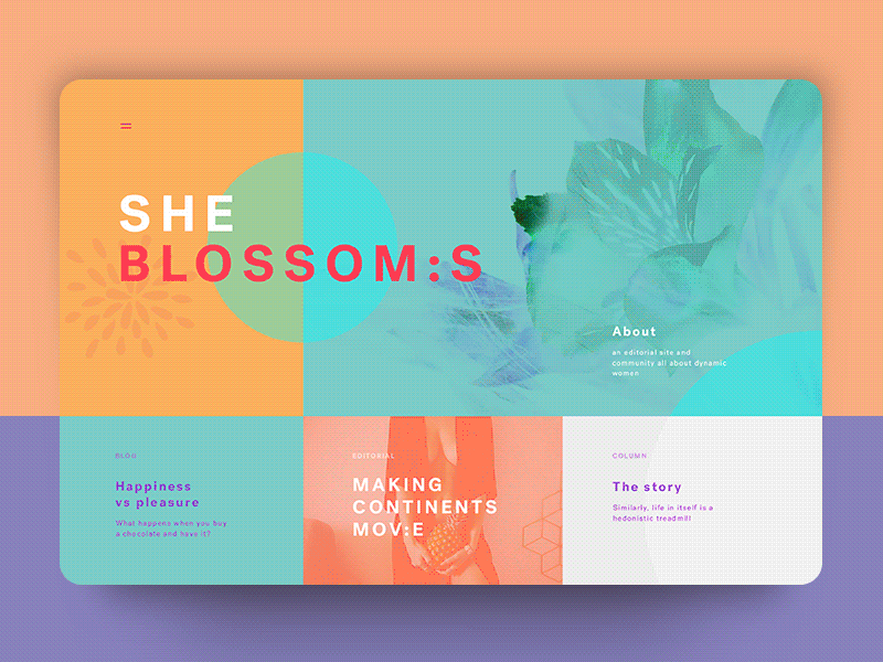 Blossom:S blog colorful flower glitch news page turquise ui