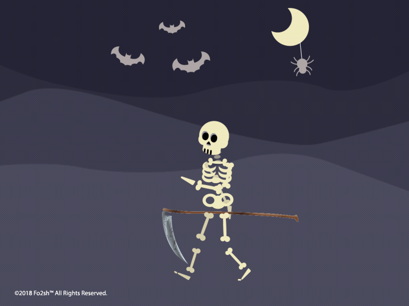 Skeletoween 2d alive animation bat cartoon dark dead flat graphics halloween illustration moon motion reaper scary scythe simple skeleton spider spooky