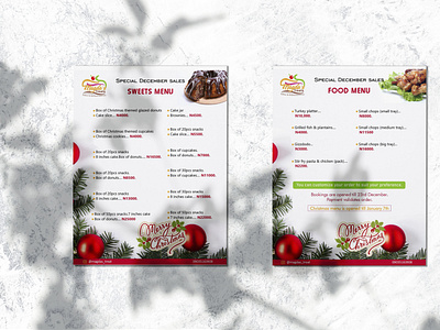 Christmas menu design for Magdas Treat