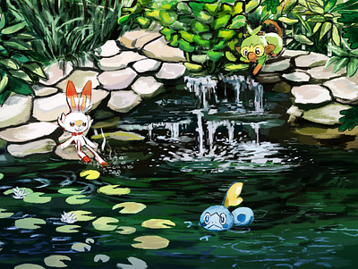 Galar Starters anime illustration my art pokemon