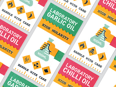 Garlic & Chilli Oil Labels chemistry chilli garlic graphic icons illustration label packaging retro science vintage