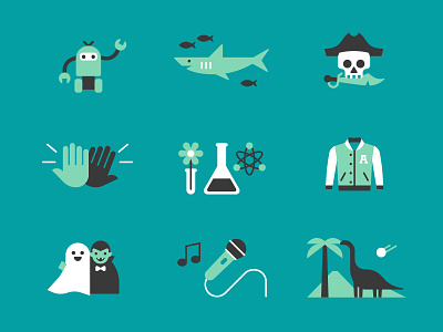 Movie Category Icons dinosaur films flat graphic icon icon set illustration movies pirate robot shark