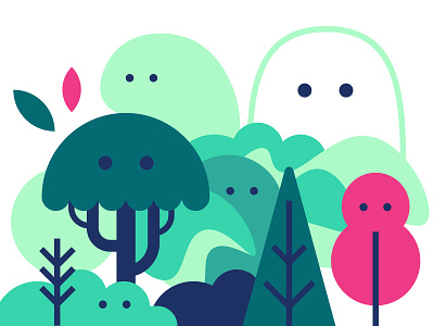 Woods characters cute experiment eyes forrest illustration trees vector woods