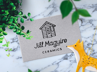 Jill Maguire Ceramics business card fox house icon illustration lettering logo logogram print script shed vector