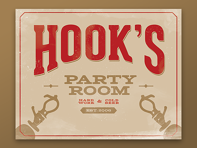 Hook's Party Room aluminum hook party sign vintage