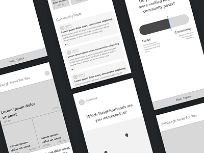 Local News App Wireframes grayscale local news news news app sketch wireframes