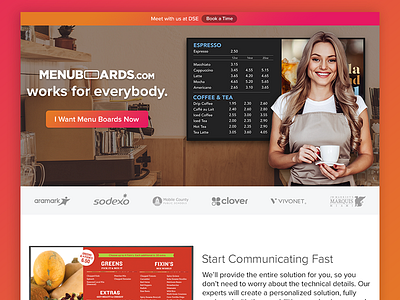 Menuboards.com Launch digital signage landing page lead generation menu menu boards menuboards menus
