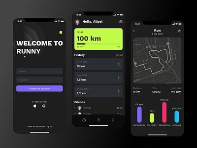 Runny App dashboard fitness ios app mobile running tracker training ui ux workout