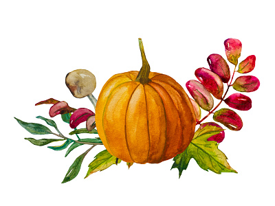 Watercolor composition with pumpkin