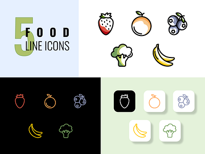 5 Food line icons adobe illustrator design food fruit graphic design healthy food icons illustration lineicons proper nutrition vegetables