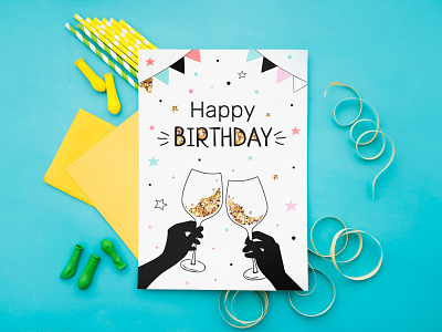 Birthday card! adobe illustrator birthday birthday card card champagne congratulation design glitter graphic design happy holyday illustration sequins vector