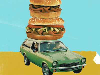 Drive Thru beef n cheddar collage color block decor poster design print design retro simple vintage wall art
