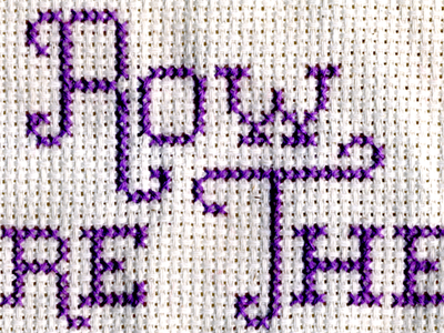 X-Stitch cross stitch detail purple typography