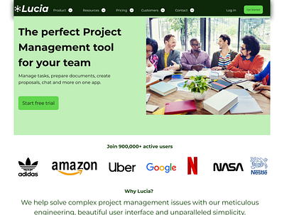 Landing page for a Project Management software