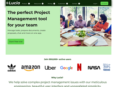 Landing page for a Project Management software