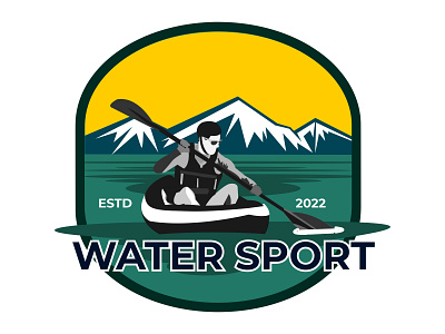 WATERSPORT LOGO adventure badge boat branding creative emblem extreme kayak kayaking mountain retro ruber boat silhouette simple sport stamp t shirt vintage water watersport