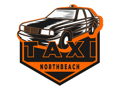 NORTHBEACH TAXI LOGO badge beach black and white classic creative emblem illustration north north beach silhouette stamp t shirt taxi vintage