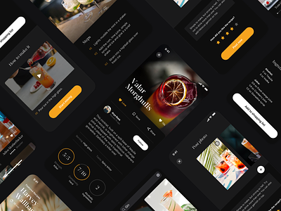 Mixology — Drink & Cocktail Recipes app pt.3 app cart dark dark mode design drink mobile mobile app product detail rating recipe app typography ui ux