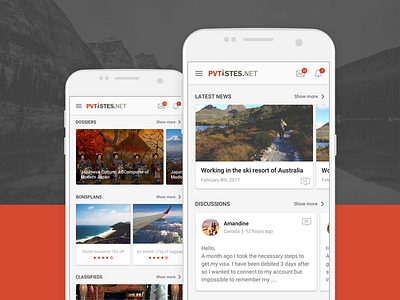 PVTistes mobile app android app application cards ios material design mobile red travel ui ux