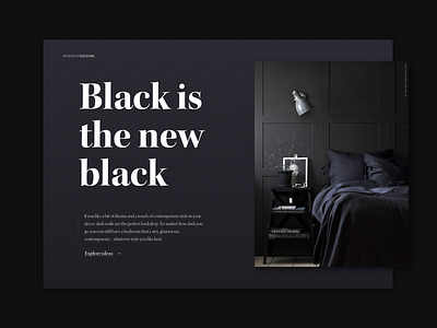 Interior design web — art direction exploration black clean dark elegant header landing layout minimal typography ui web