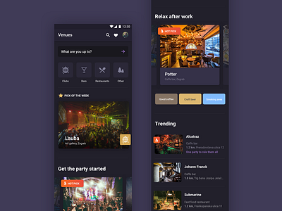 LikeUs app — night mode app clubbing dark events location based mobile night ui ux venue