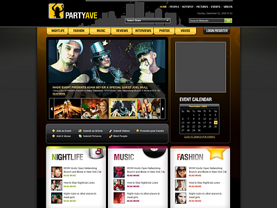 Partyave Social Events Website mockup