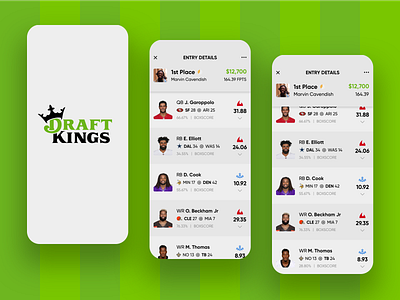 DraftKings Lineup Entry - Redesign Concept app concept app design app ui app ui design branding contrast draftkings football gambling iphone x sports typography