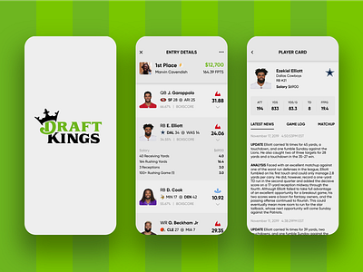 (continued) DraftKings - Redesign Concept app concept app design app ui app ui design branding contrast draftkings fantasy sports football gambling iphone x sports typography