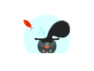 Ploufff !!! animal cat fish illustration pet vector water