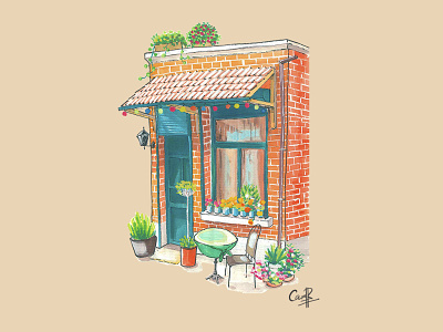 Coffee shop - Gouache gouache hand drawn illustration painting photoshop shop