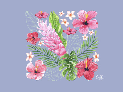 Tropical festival - Watercolor design flowers hand drawn illustration leaves painting photoshop watercolor