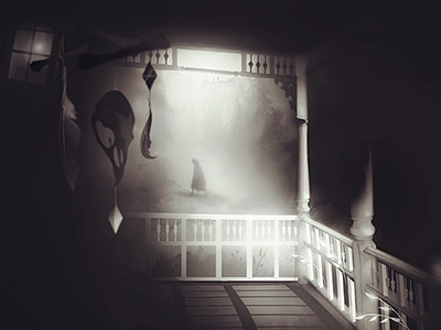 Cottage in the woods concept art illustration skull spooky video games